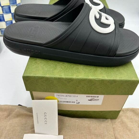 Men's Gucci interlocking G rubber Pool slides size 8, made in Italy - Picture 7 of 10